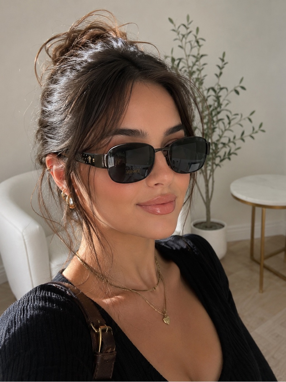 Vintage Versace Women's Black Rectangular Sunglasses - Designer UV Shades